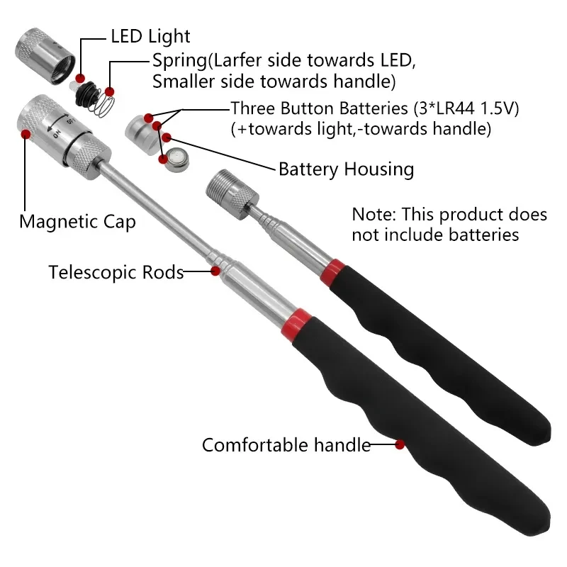 Fishing Rod Travel - قلم مغناطيسي تلسكوبي مع ضوء LED