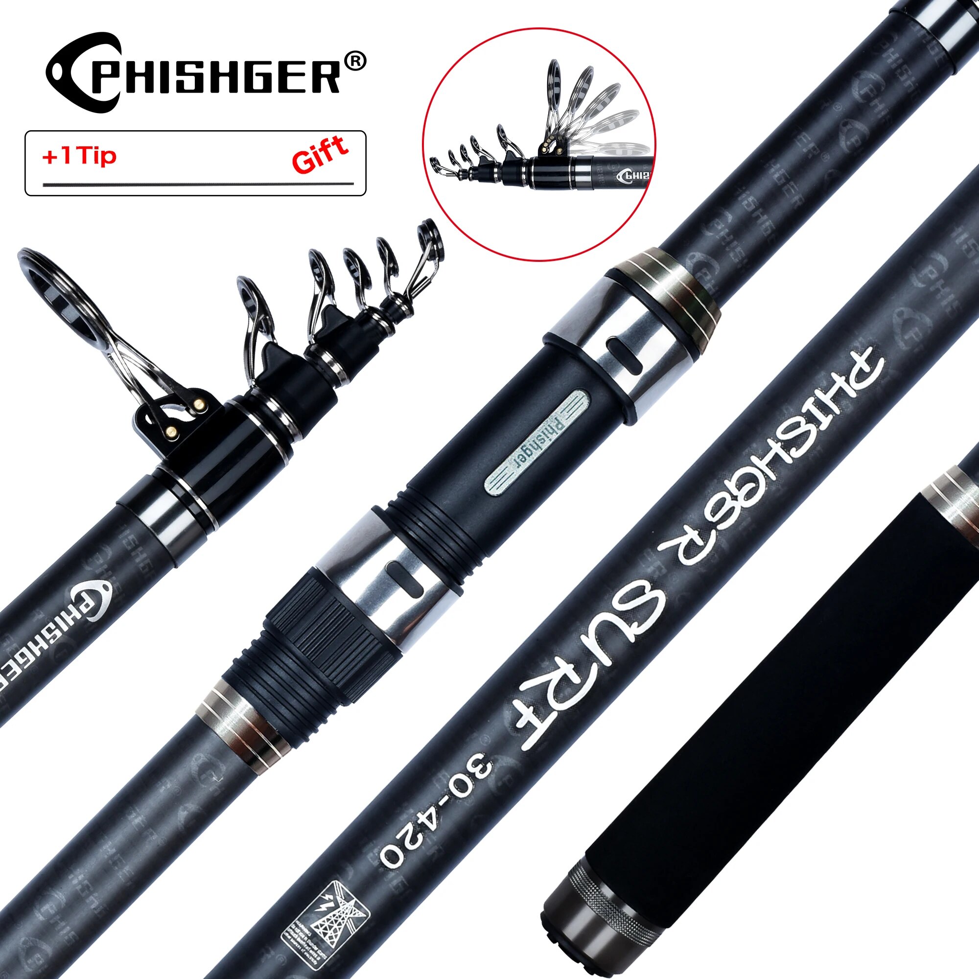 Fishing Rod Surf - PHISHGER تلسكوبي تصفح الغزل قضيب 3.6/4.2/4.5