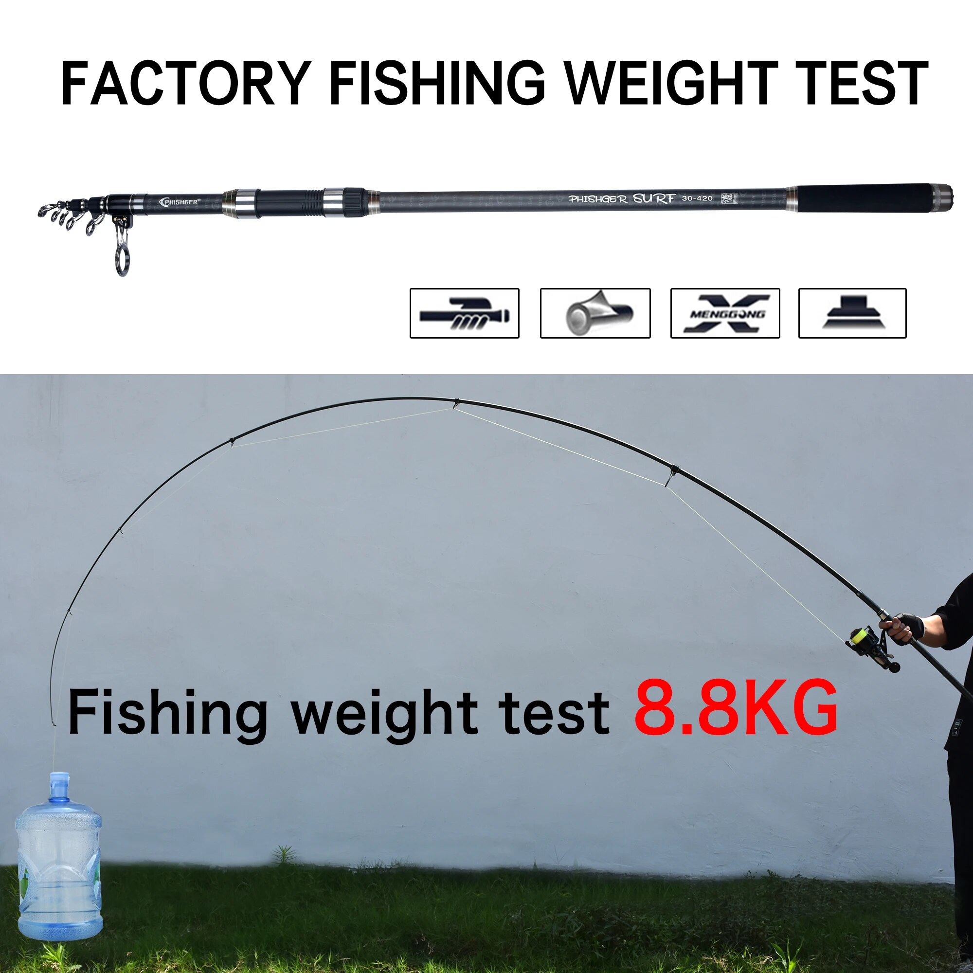 PHISHGER تلسكوبي تصفح الغزل قض - مراجعة Fishing Rod Surf وسعره