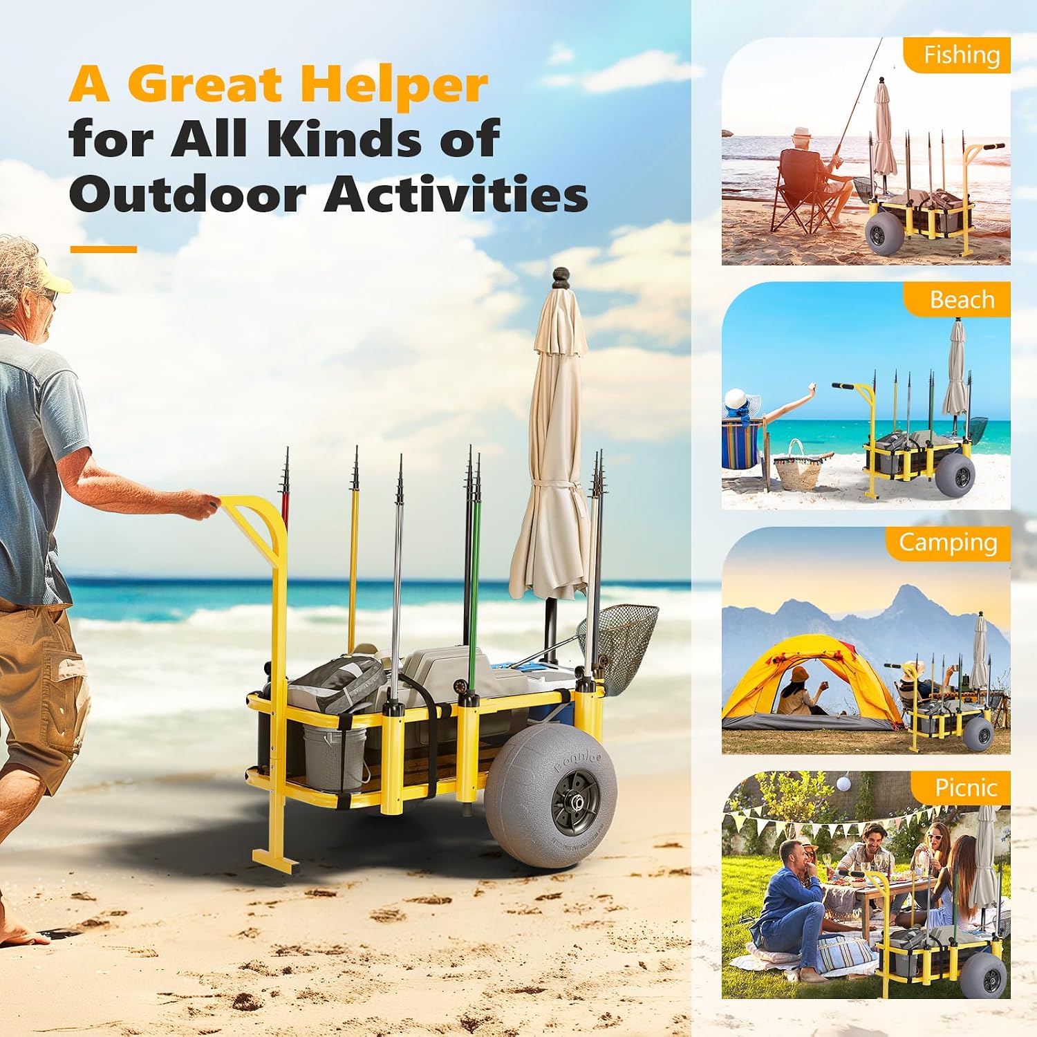 عربة صيد متنقلة للشاطئ مع عجلا - مراجعة Fishing Rod Holder وسعره